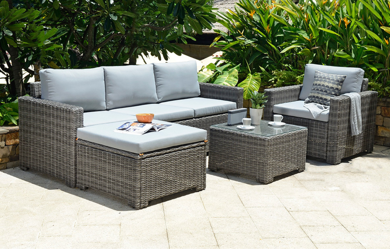 Marbella Grey 5 Seater Chaise Garden Sofa and Armchair Lounge Set
