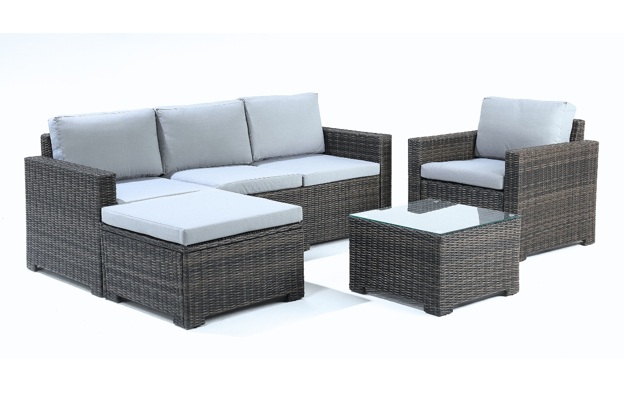 Marbella Grey 5 Seater Chaise Garden Sofa and Armchair Lounge Set