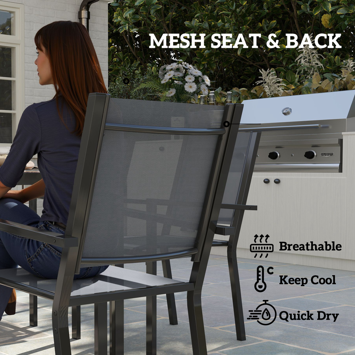 Outsunny 7 Piece Garden Dining Set, Outdoor Furniture w/ 6 Stackable Chairs