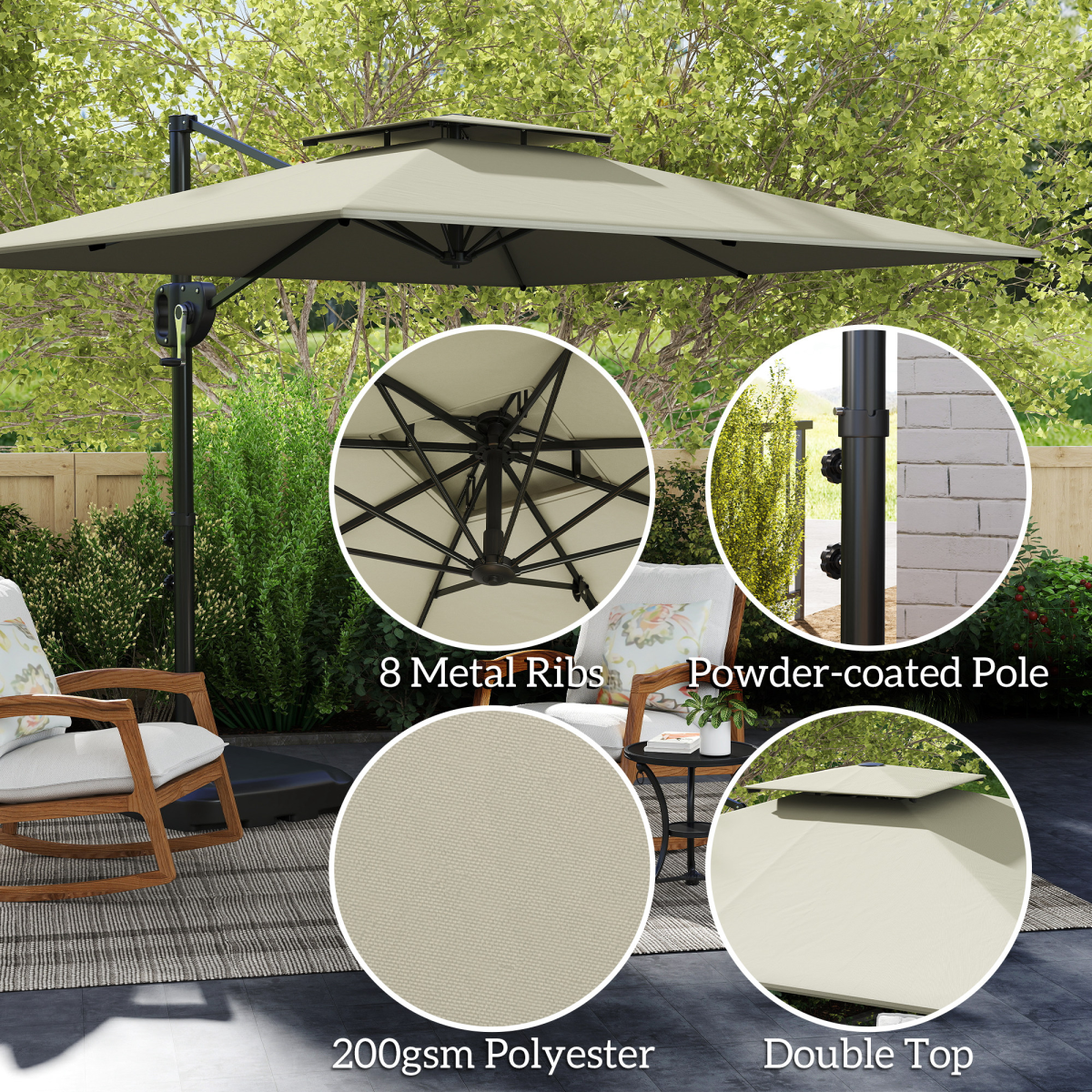Outsunny Garden Cantilever Parasol w/ Weighted Base Tilt Crank