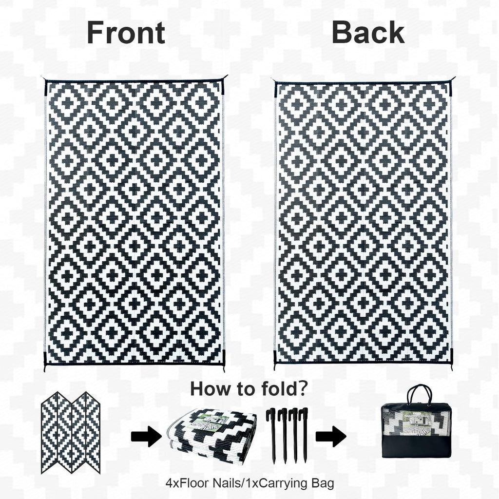 CHOSHOME Outdoor Rug for Garden 150x240CM Large Outdoor Rugs Waterproof Camping Rugs Portable Carpet Woven Rug Easy Cleaning Rug Recycled Balcony Rug