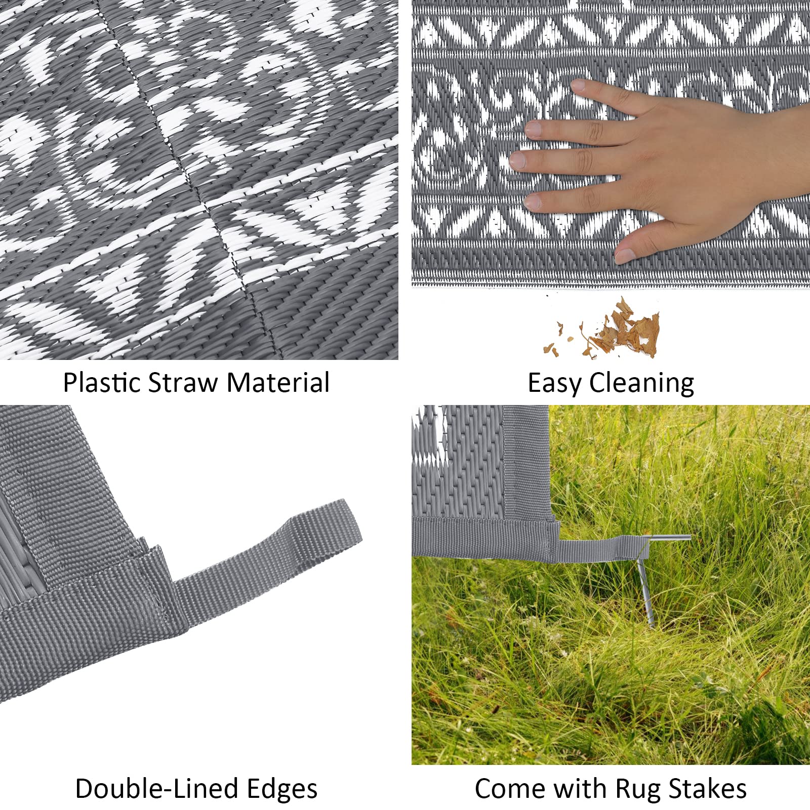 Enyhom Outdoor Rugs for Garden Waterproof, 180 x 270 cm Reversible Plastic Patio Foldable Mat, Portable Easy Cleaning Carpet Rug, Heavy Duty Picnic