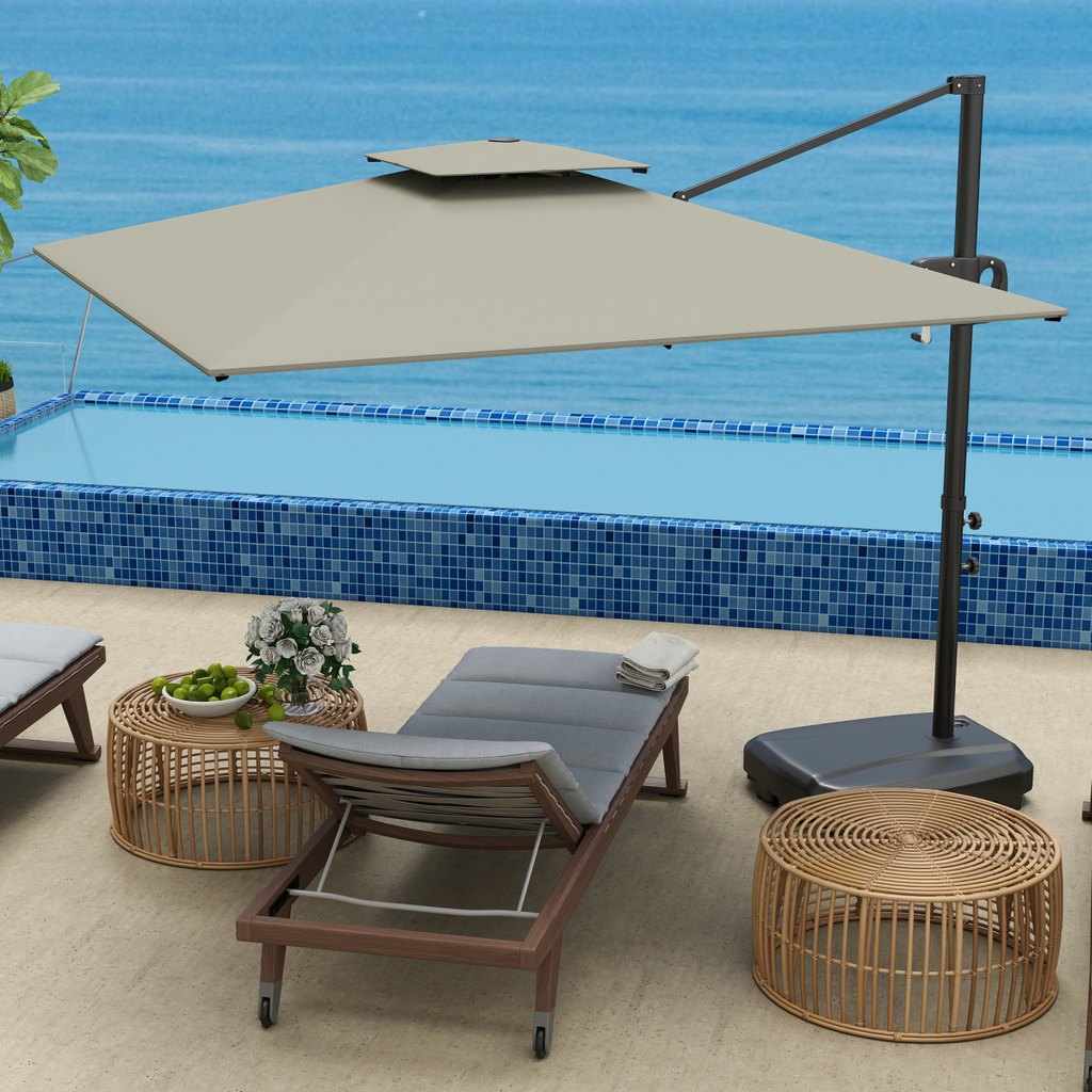 Outsunny Garden Cantilever Parasol w/ Weighted Base Tilt Crank