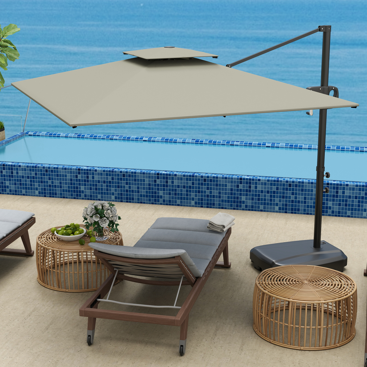 Outsunny Garden Cantilever Parasol w/ Weighted Base Tilt Crank