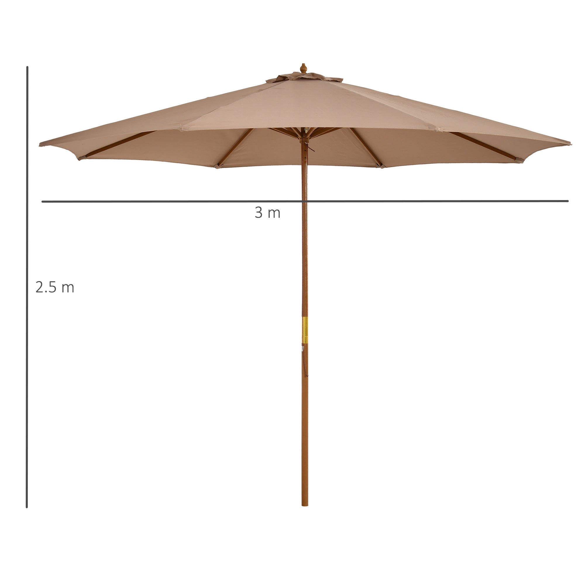 Outsunny 3(m) Wooden Garden Parasol Sun Shade Outdoor Umbrella Canopy Khaki