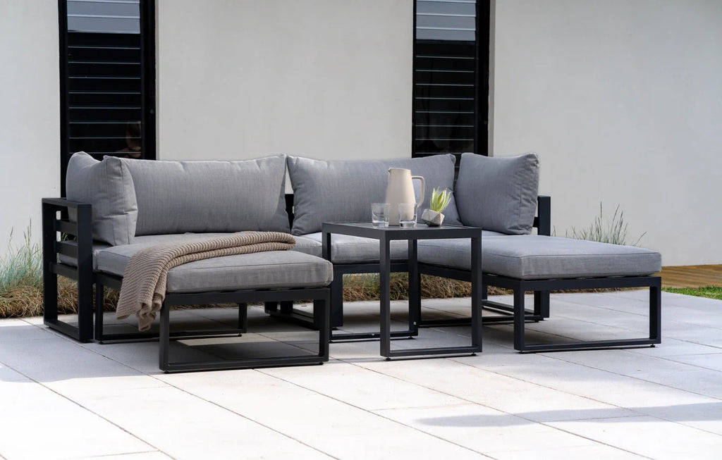 Santorini Grey 4 Seater Modular Aluminium Lounge Set with Side Cushions