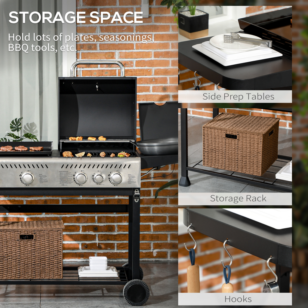 Outsunny Gas Grill and Plancha with 15 kW 4+1 Burners for Garden Party Festival