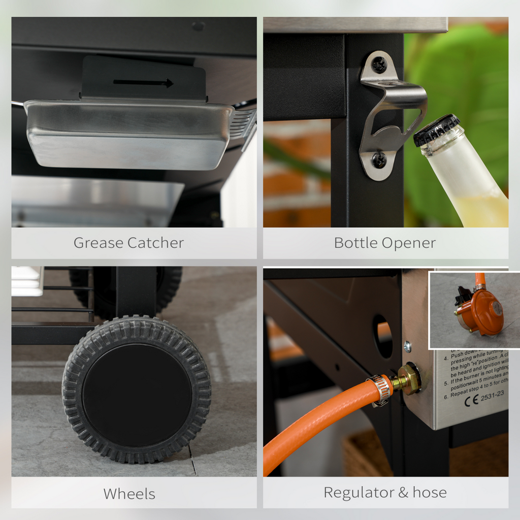 Outsunny Gas Grill and Plancha with 15 kW 4+1 Burners for Garden Party Festival