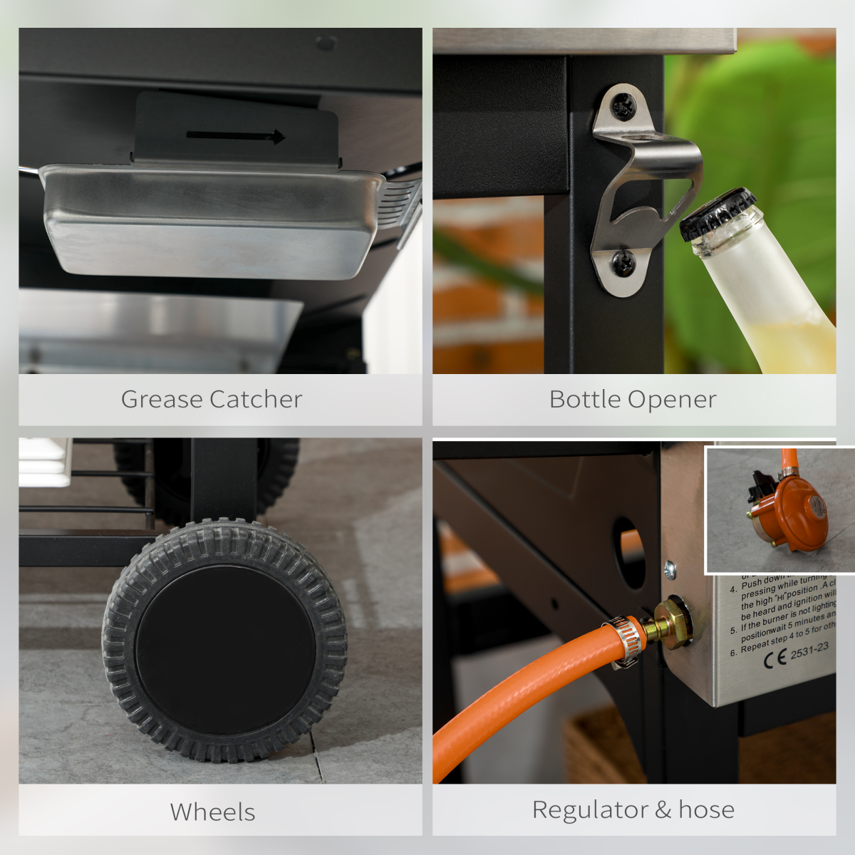 Outsunny Gas Grill and Plancha with 15 kW 4+1 Burners for Garden Party Festival