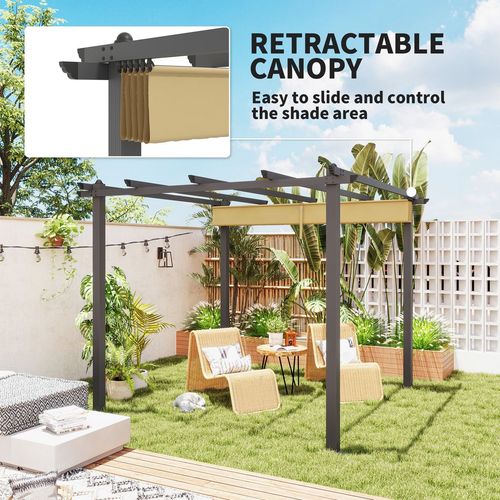 Outsunny 3 x 3(m) Aluminium Pergola with Retractable Roof, Garden Gazebo