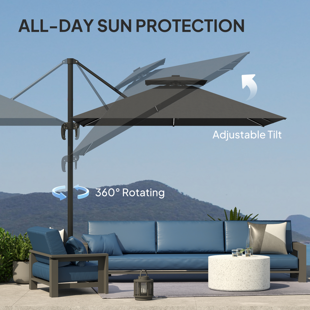 Outsunny 2.5m Cantilever Parasol, Garden Parasol with Lights