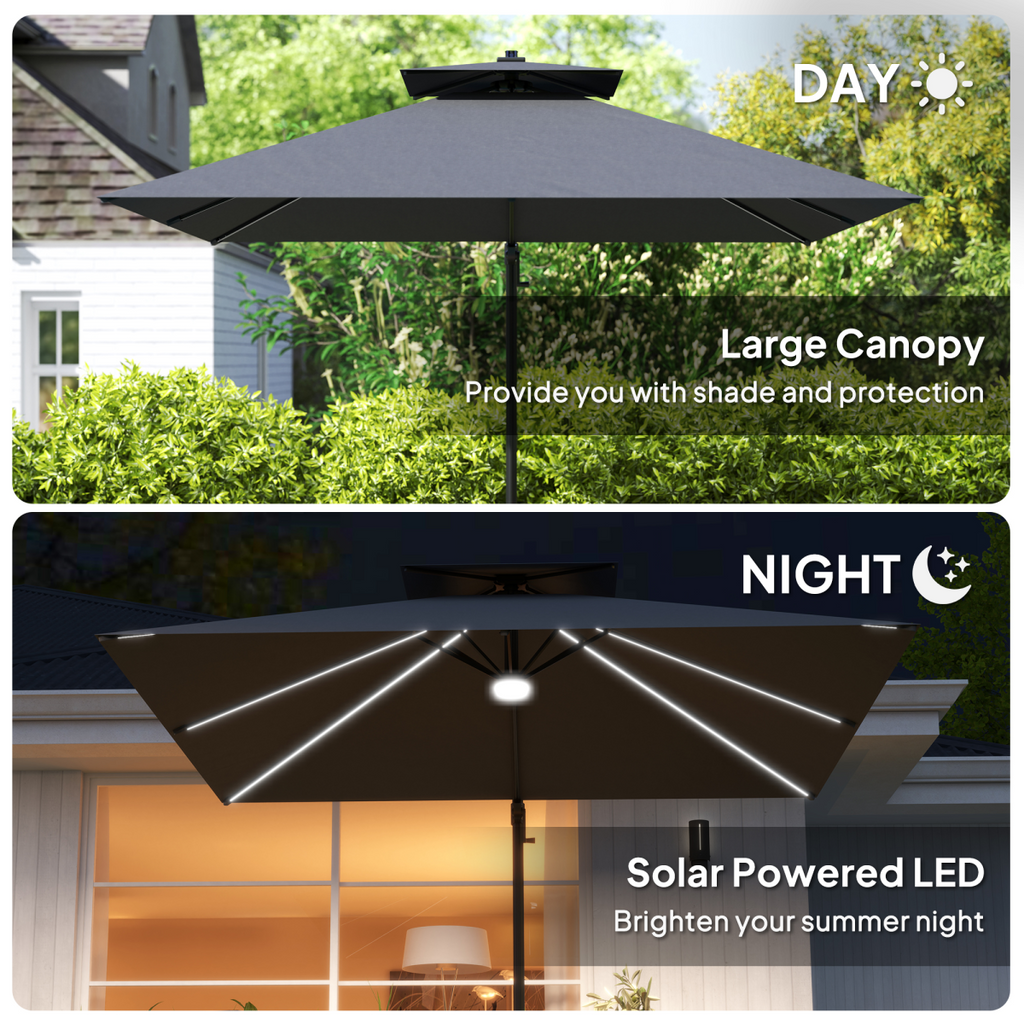 Outsunny 2.5m Cantilever Parasol, Garden Parasol with Lights