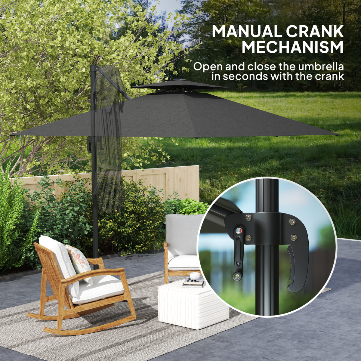 Outsunny 2.5m Cantilever Parasol, Garden Parasol with Lights