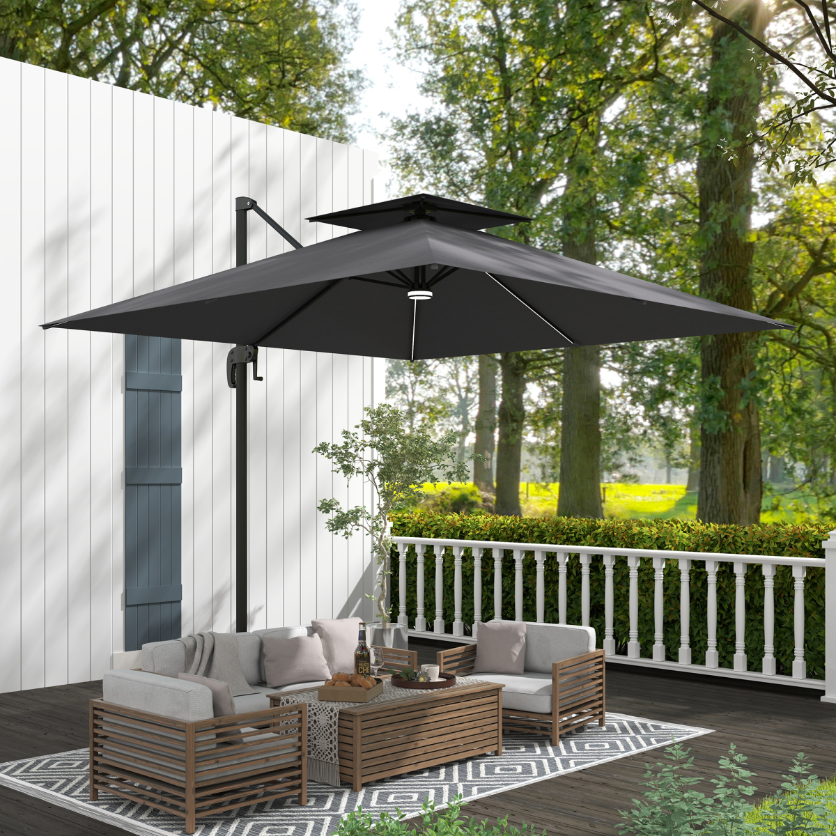 Outsunny 2.5m Cantilever Parasol, Garden Parasol with Lights