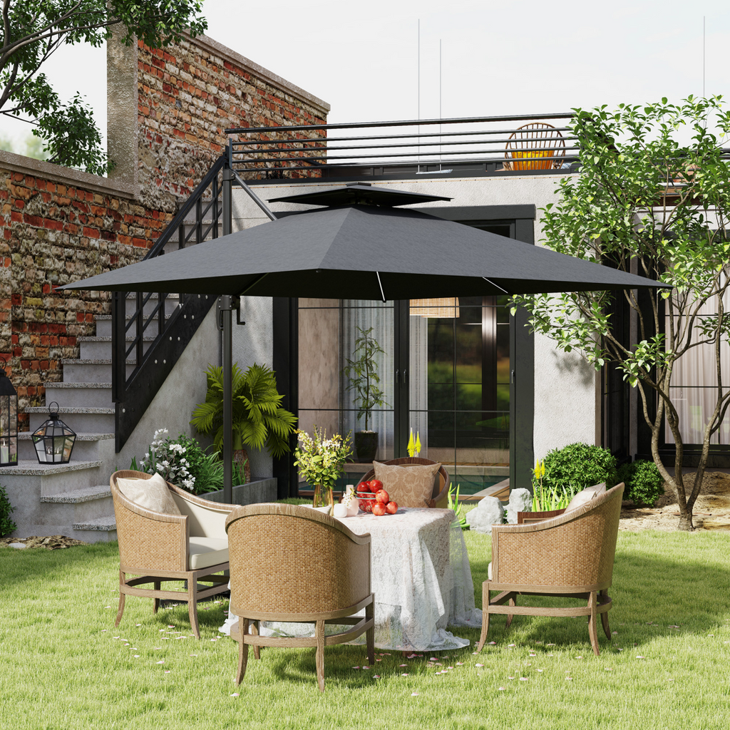 Outsunny 2.5m Cantilever Parasol, Garden Parasol with Lights