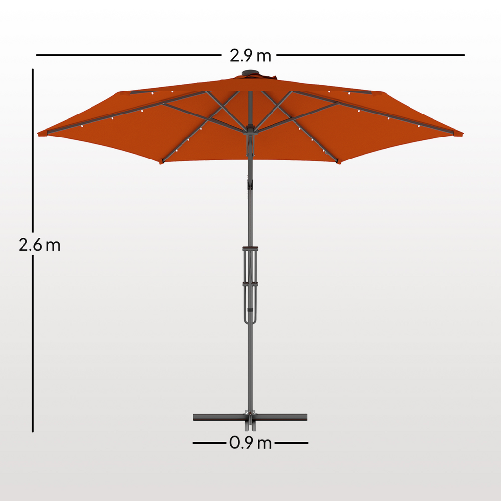 Outsunny 3(m) Cantilever Garden Parasol Umbrella W/ Solar LED