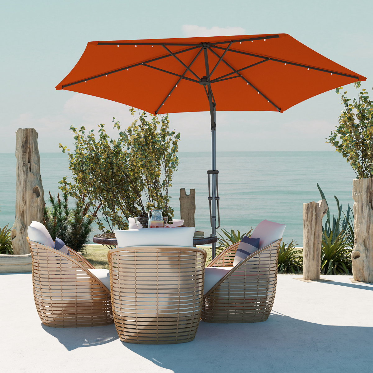 Outsunny 3(m) Cantilever Garden Parasol Umbrella W/ Solar LED