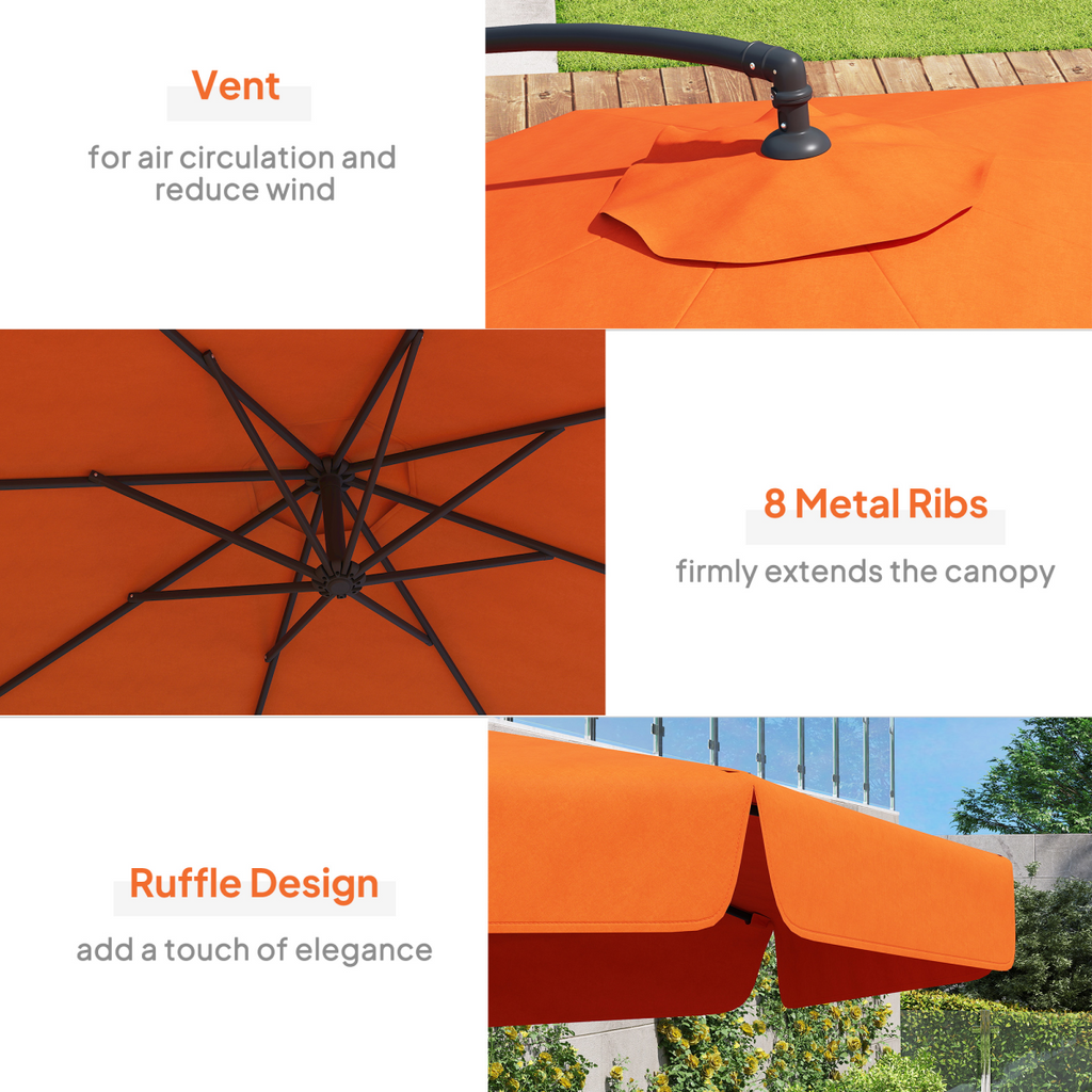 Outsunny 2.7m Garden Cantilever Banana Parasol Sun Shade w/ Crank