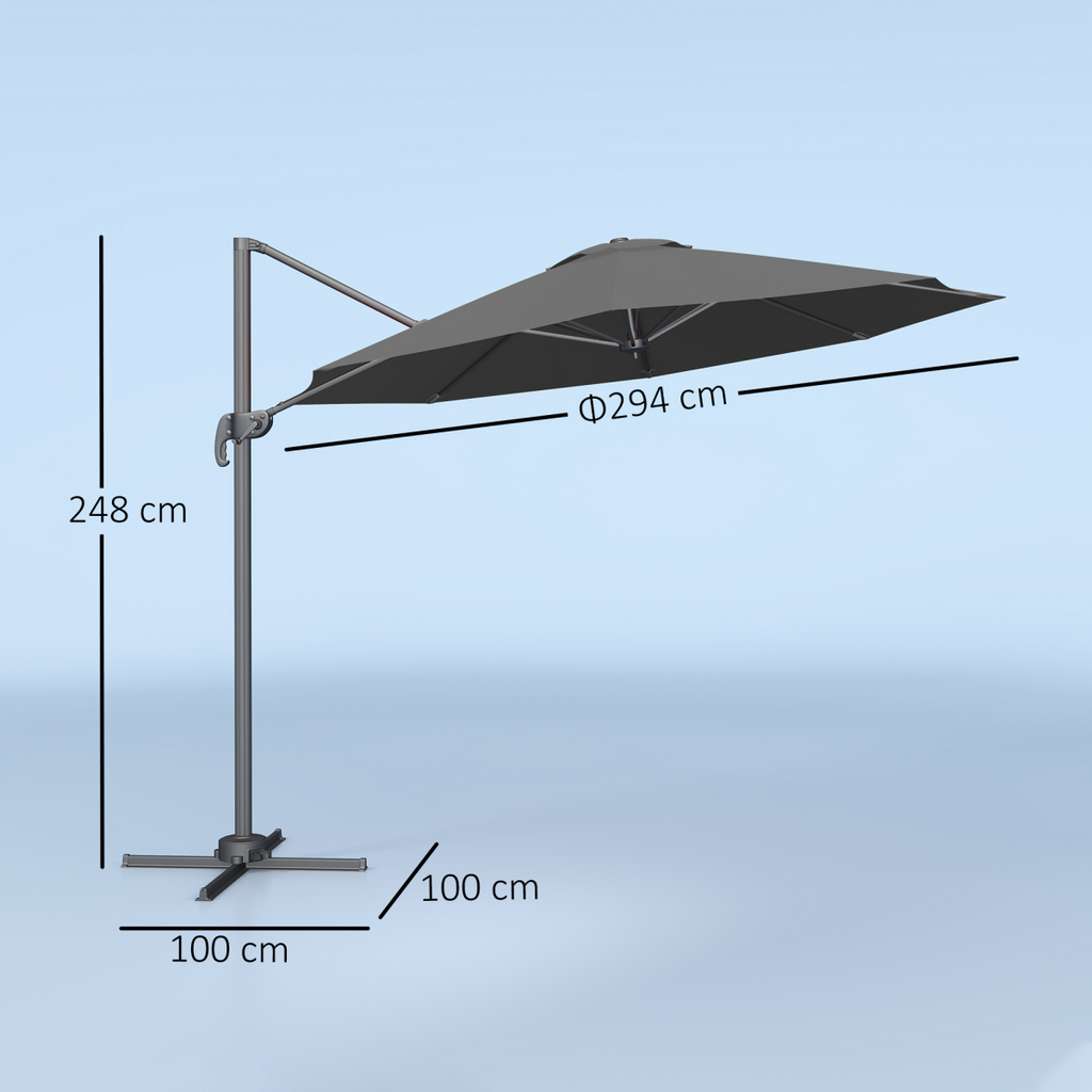 Outsunny 3 x 3(m) Cantilever Parasol Garden Umbrella with Cross Base