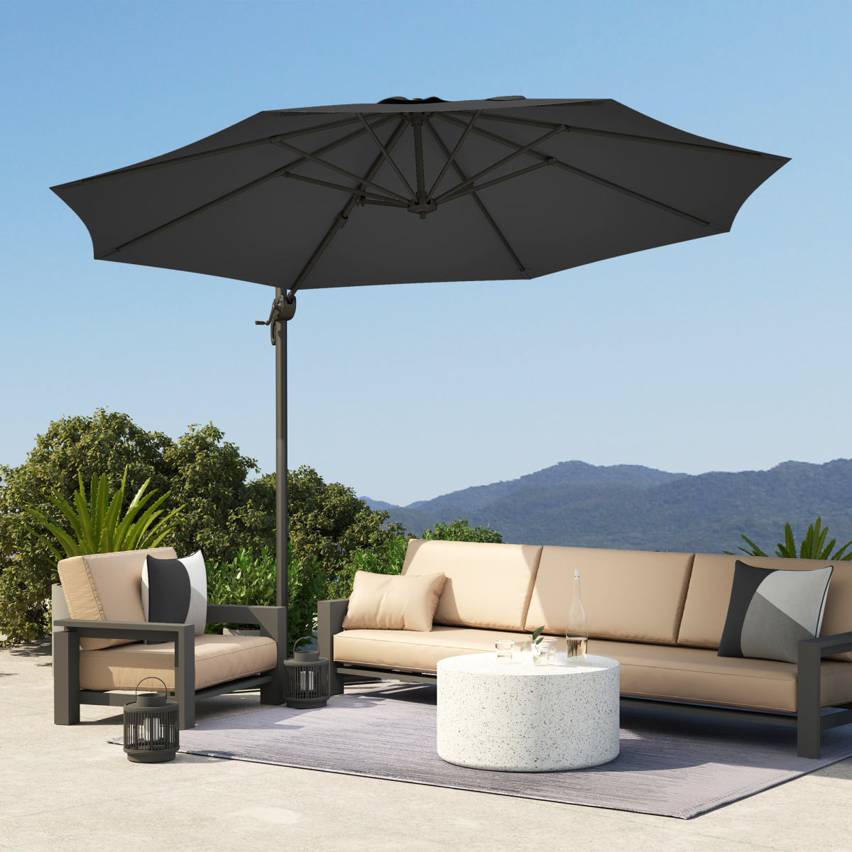 Outsunny 3 x 3(m) Cantilever Parasol Garden Umbrella with Cross Base
