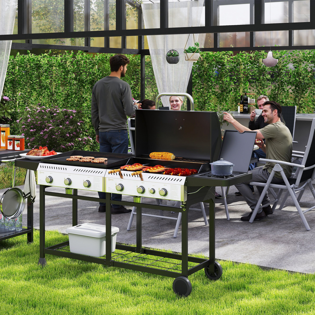 Outsunny Gas Grill and Plancha with 6+1 Burners for Garden Party Festival