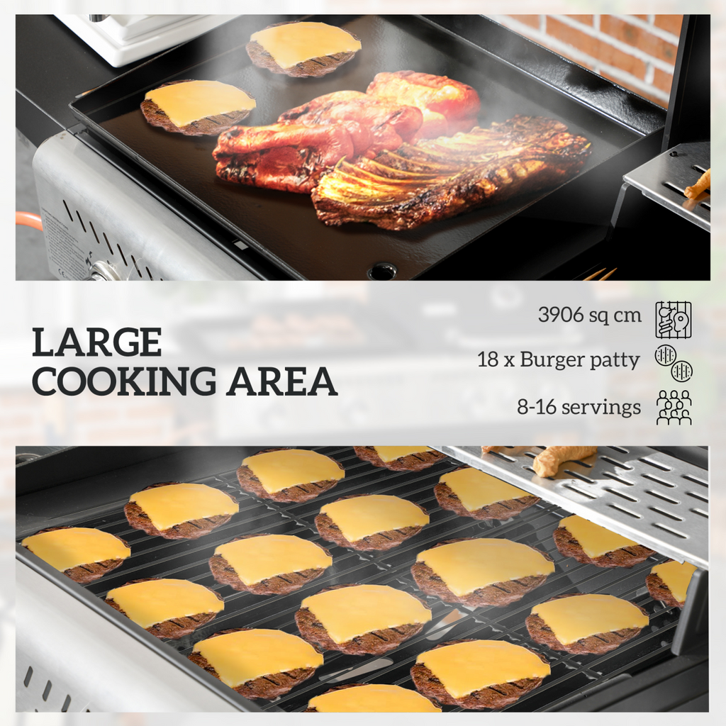 Outsunny Gas Grill and Plancha with 6+1 Burners for Garden Party Festival