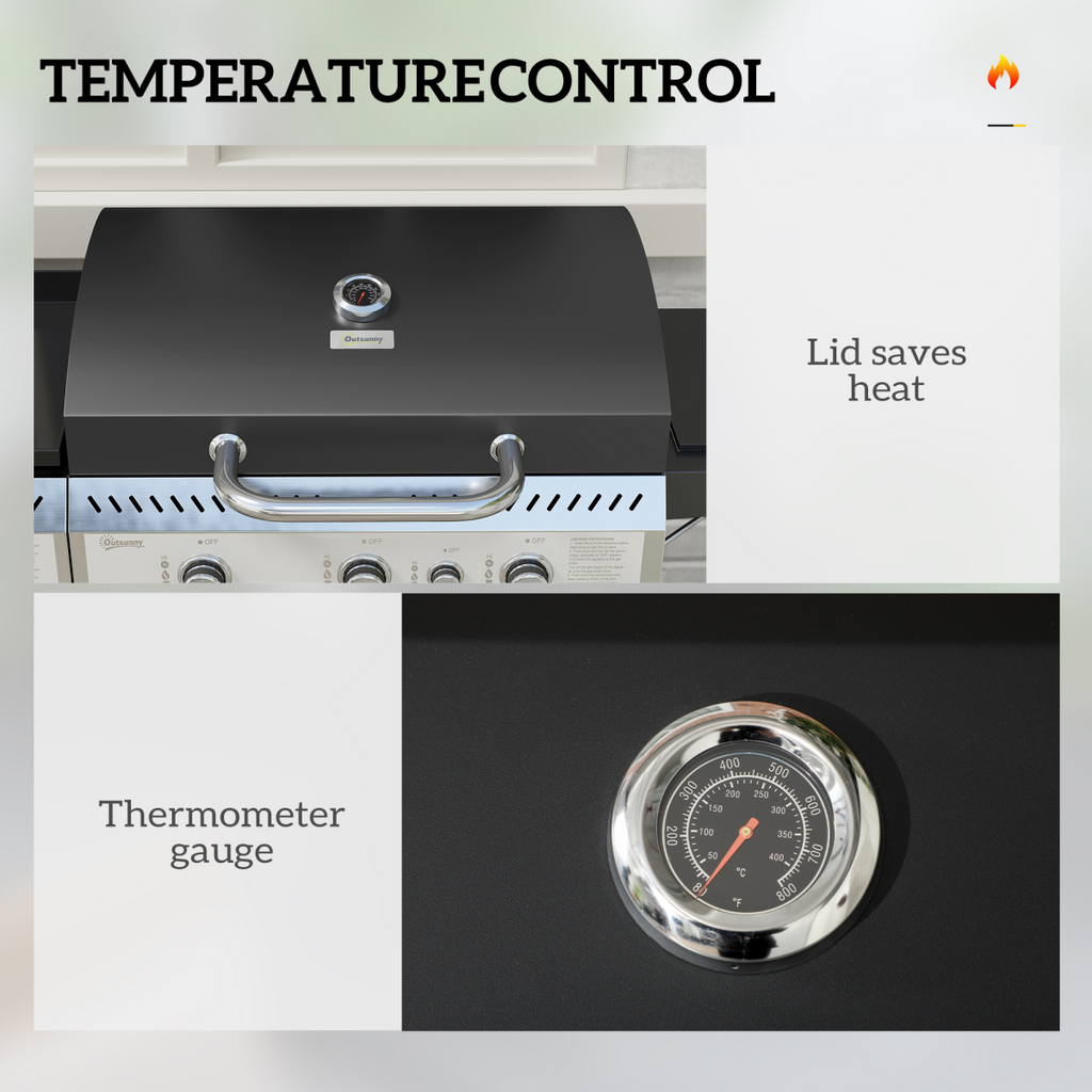 Outsunny Gas Grill and Plancha with 6+1 Burners for Garden Party Festival