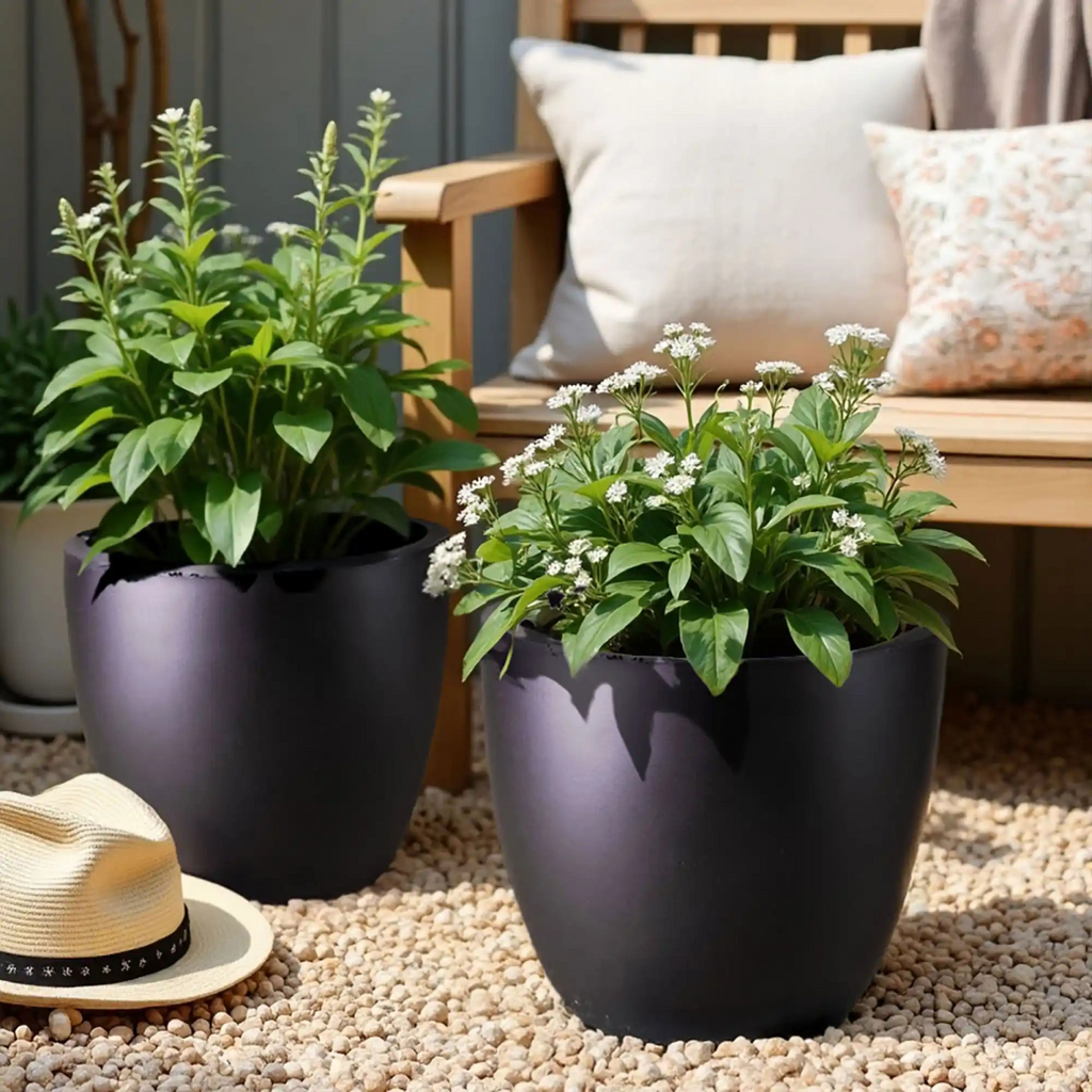 IDEALIST Lite 30cm Garden Planter | Washed Light Concrete Egg Round Planter | Contemporary Outdoor Plant Pot D30 H30 cm, 21L
