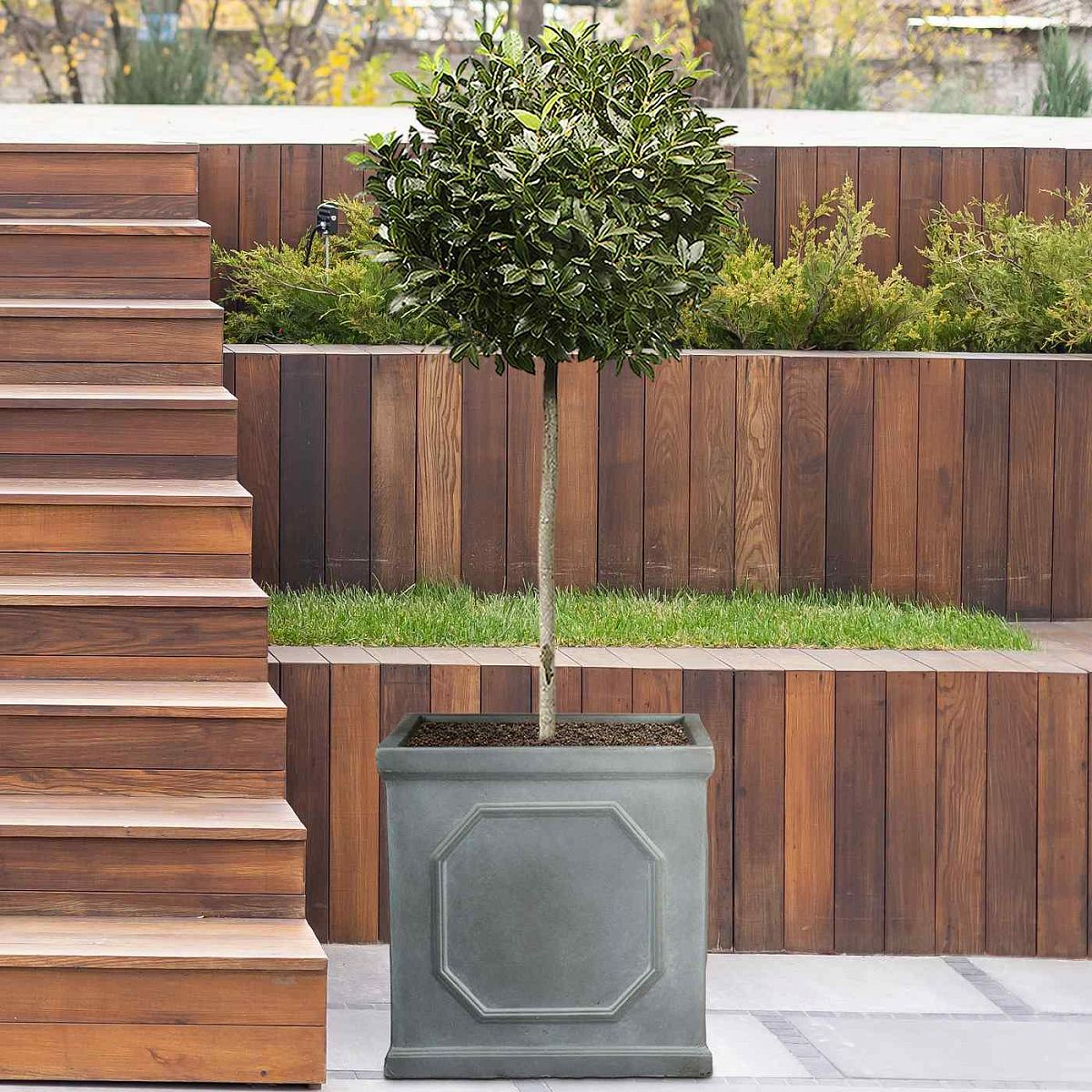 IDEALIST Lite Chelsea Flower Box Square Garden Planter, Faux Lead Grey Light Stone Outdoor Large Plant Pot W45 H45 L45 cm, 91L