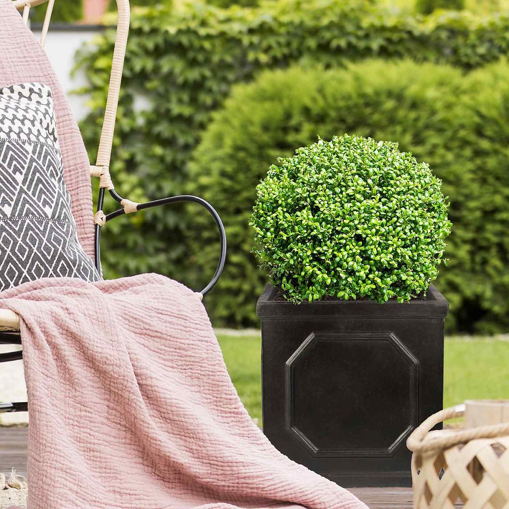 IDEALIST Lite Chelsea Flower Box Square Garden Planter, Faux Lead Grey Light Stone Outdoor Large Plant Pot W45 H45 L45 cm, 91L