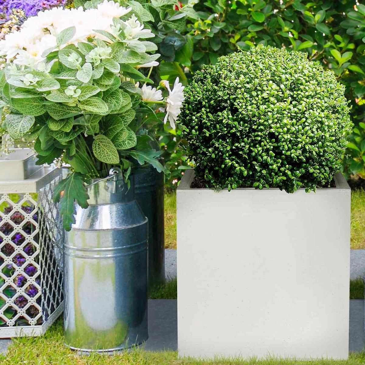 IDEALIST Lite Contemporary Flower Box Square Garden Planter, Faux Lead Concrete Outdoor Large Plant Pot H40 L40 W40 cm, 65L