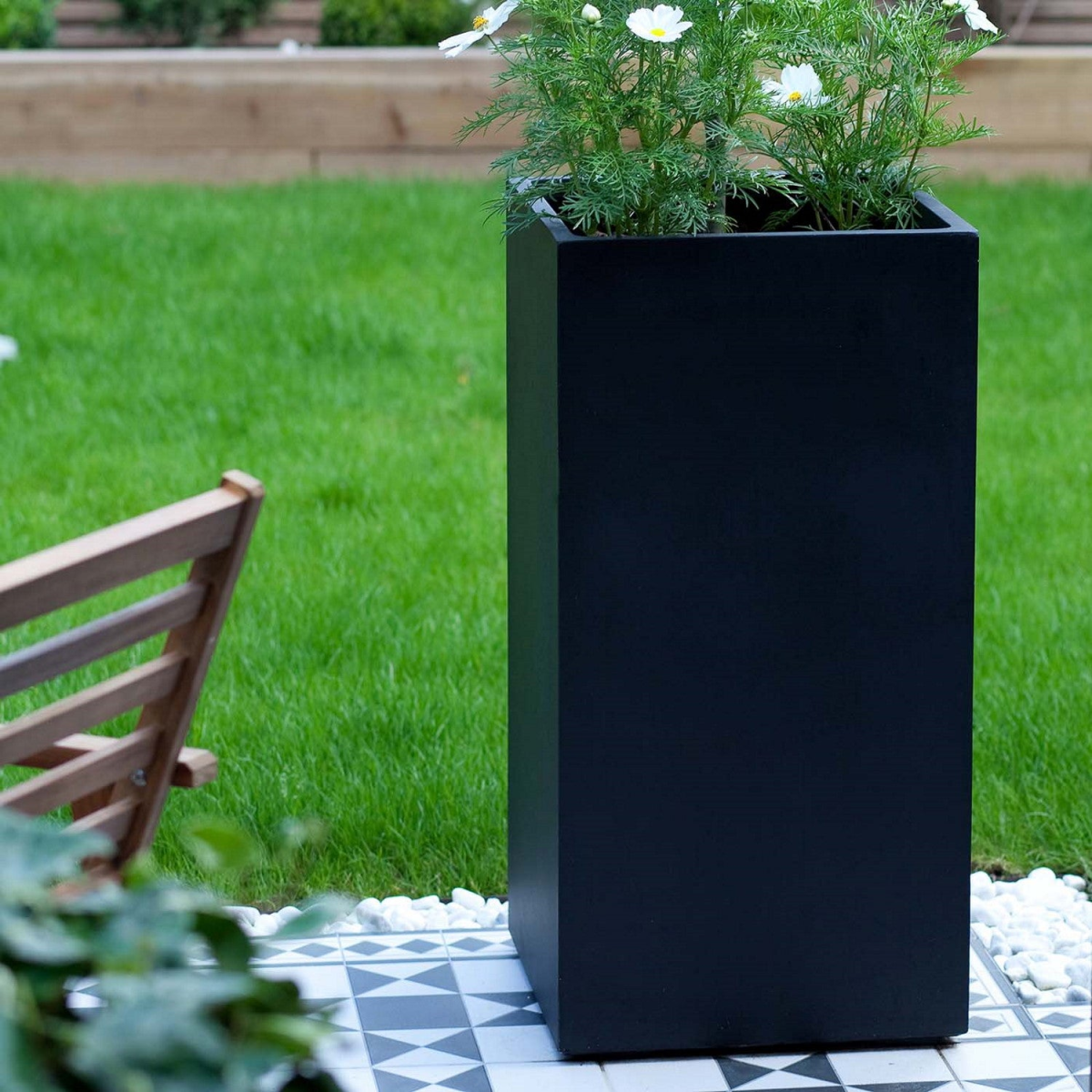 IDEALIST Lite Contemporary Light Concrete Garden Tall Square Planter, Outdoor Plant Pot H80 L40 W40 cm, 132L