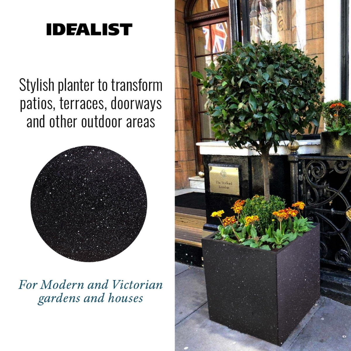 IDEALIST Lite Contemporary Flower Box Square Garden Planter, Light Concrete Outdoor Large Plant Pot H40 L40 W40 cm, 65L