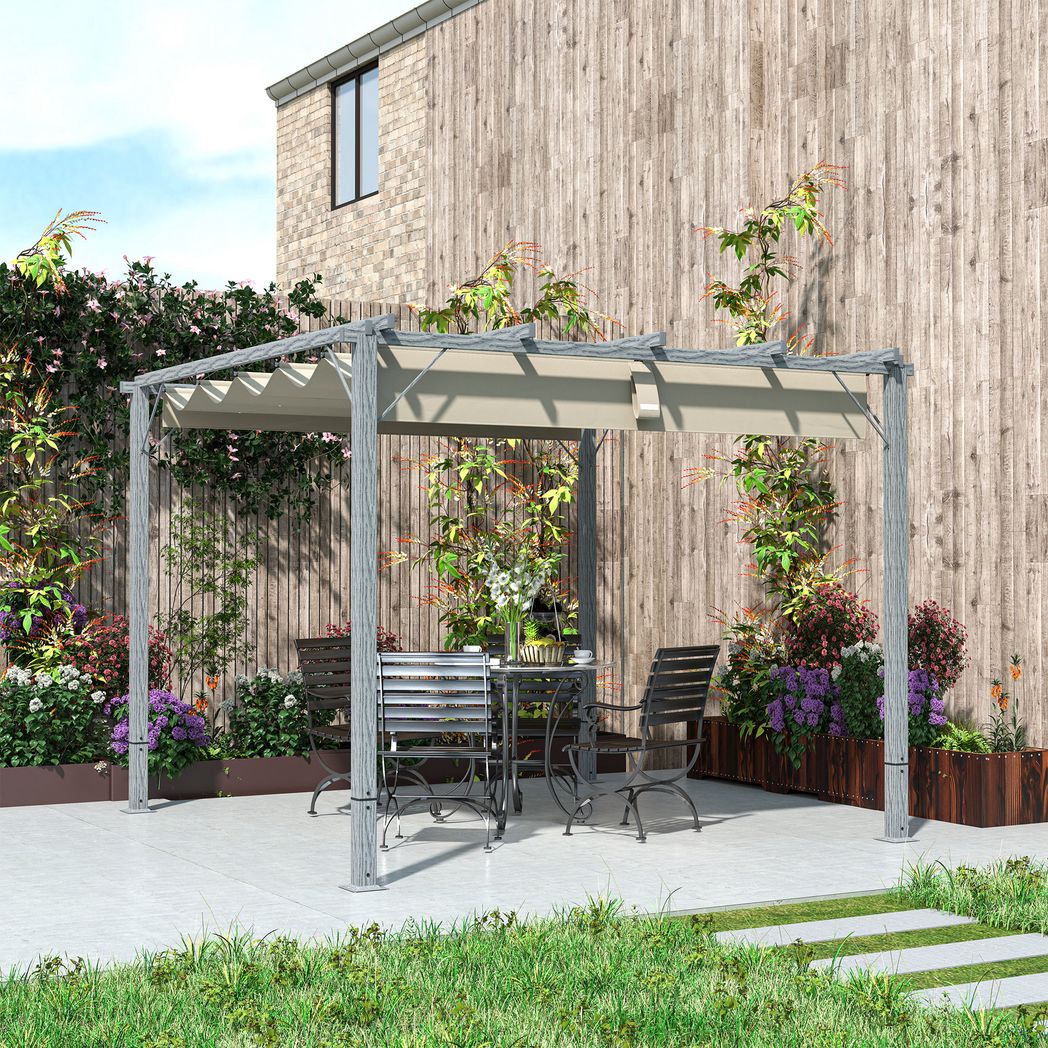 Outsunny 3 x 3(m) Aluminium Garden Pergola with Retractable Roof