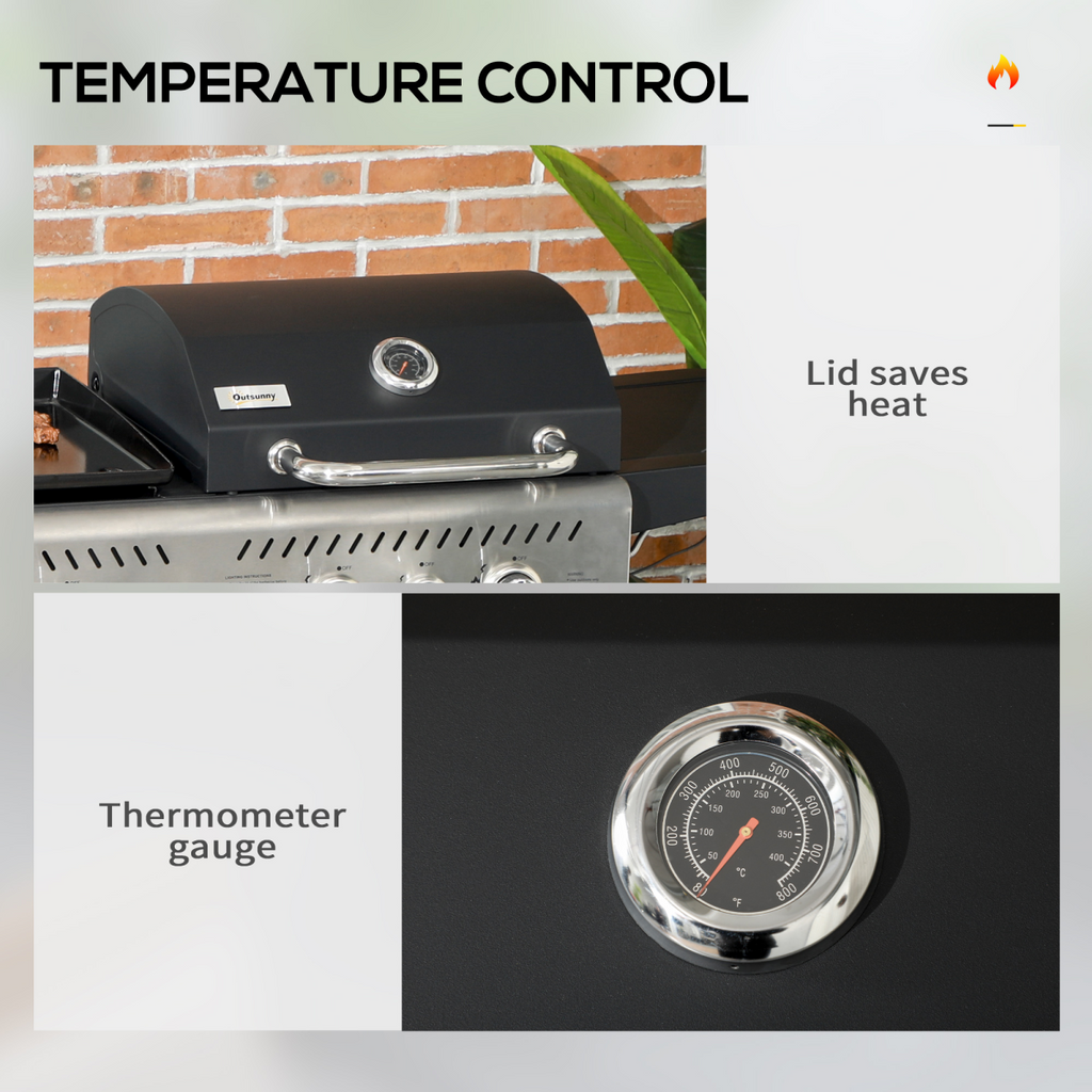 Outsunny Gas Grill and Plancha with 15 kW 4+1 Burners for Garden Party Festival