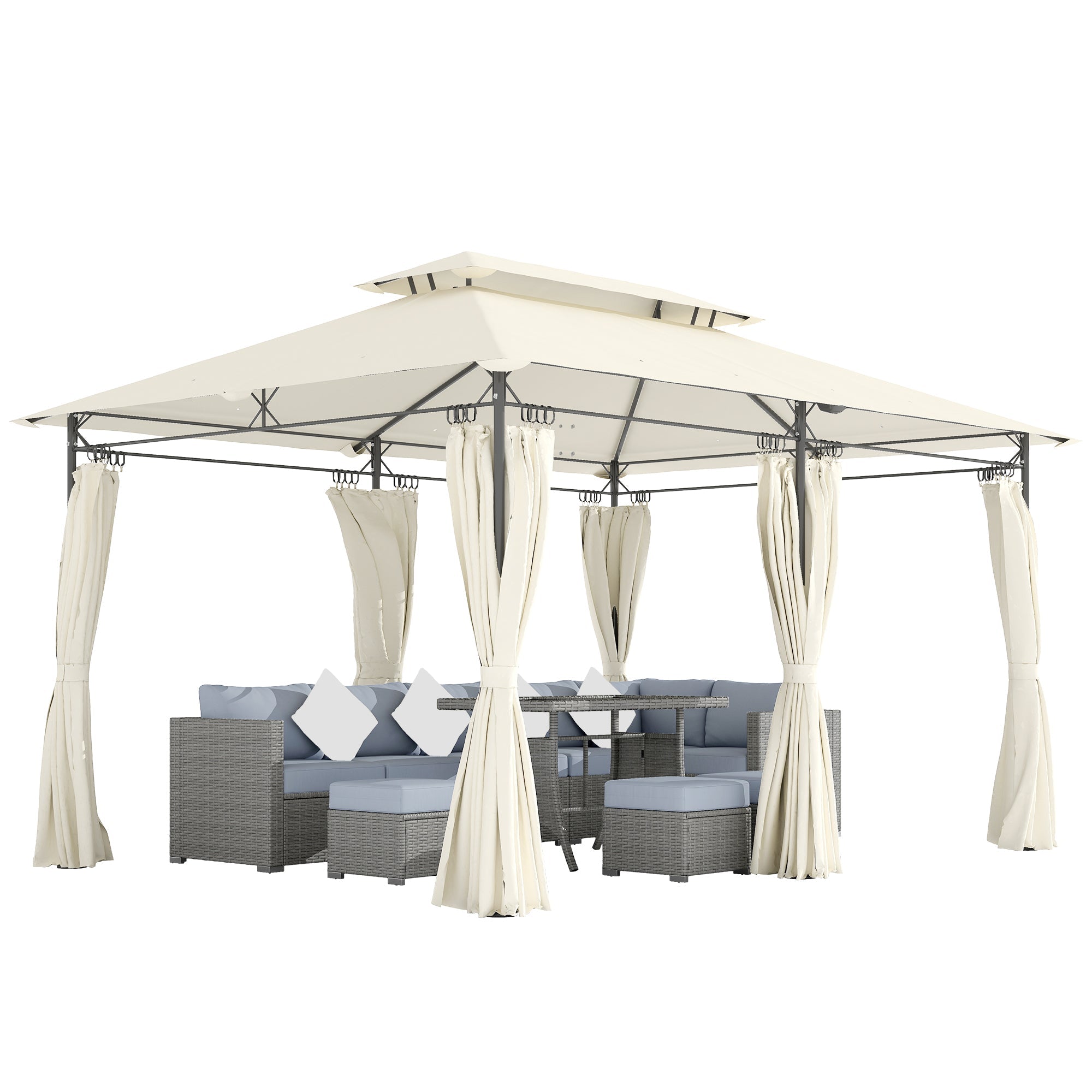 Outsunny 3 x 4m Garden Gazebo with Sides, Double Roof Metal Gazebo