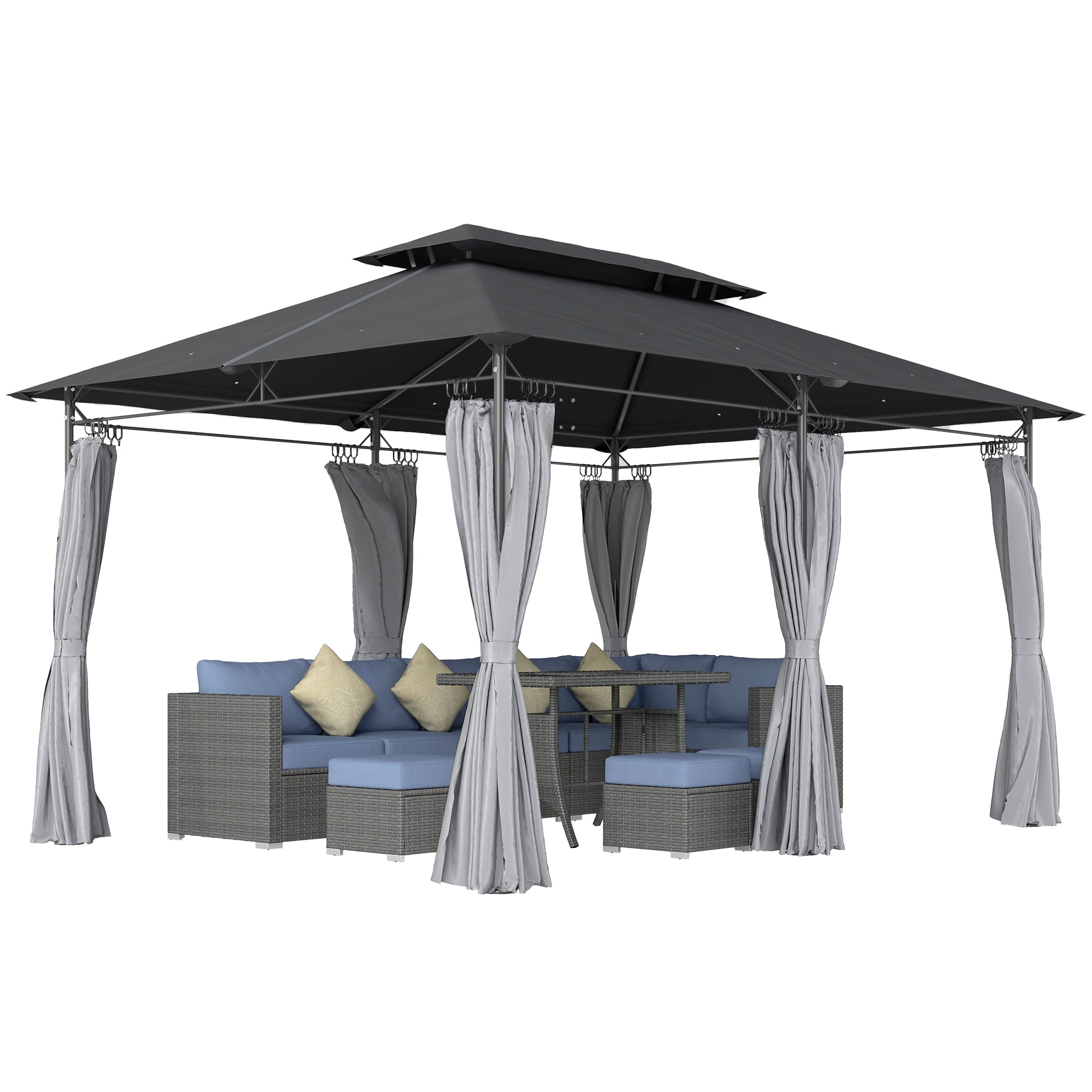 Outsunny 3 x 4m Garden Gazebo with Sides, Double Roof Metal Gazebo