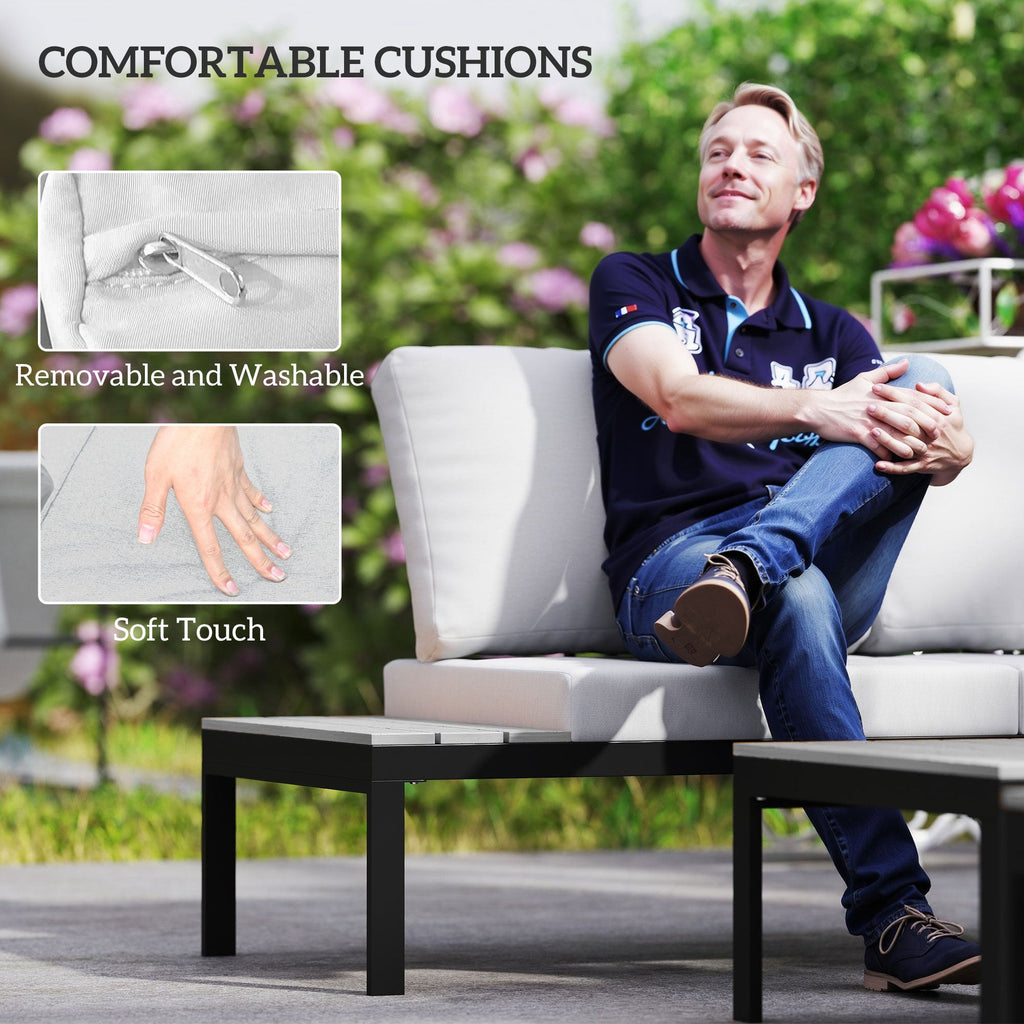 Outsunny 4 Seater Garden Corner Sofa Set with Removable Thick Cushions