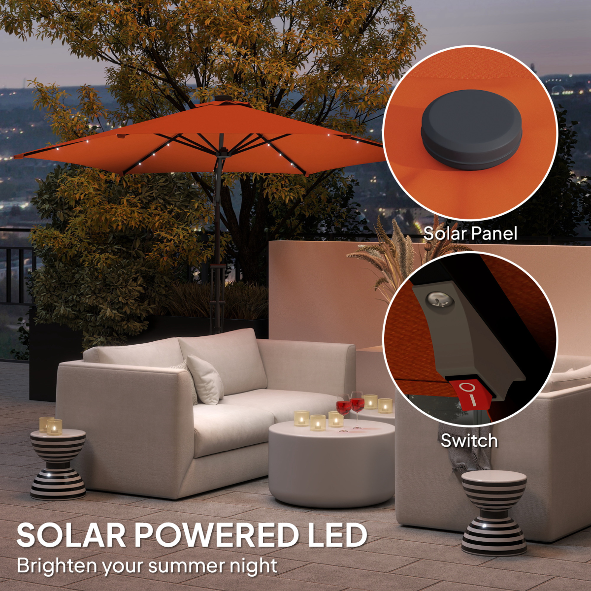Outsunny 3(m) Cantilever Garden Parasol Umbrella W/ Solar LED