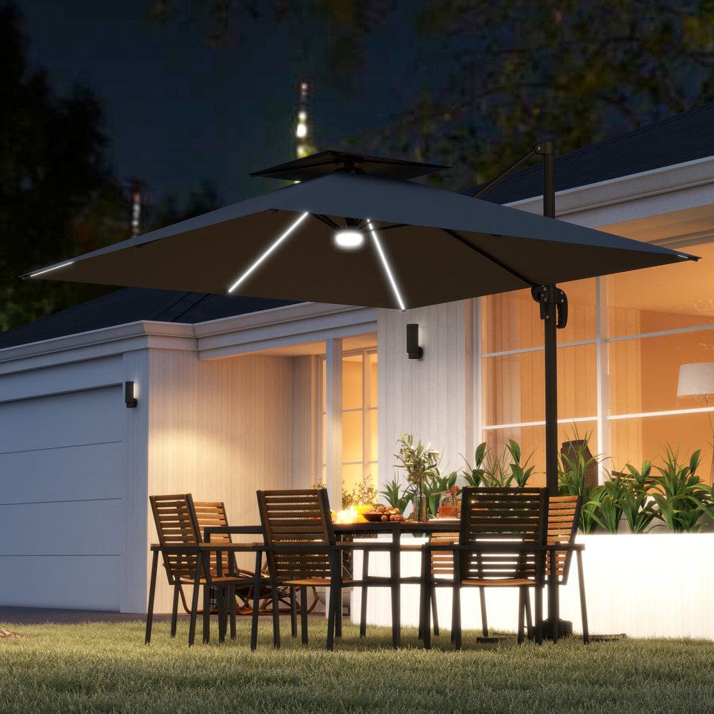 Outsunny 2.5m Cantilever Parasol, Garden Parasol with Lights