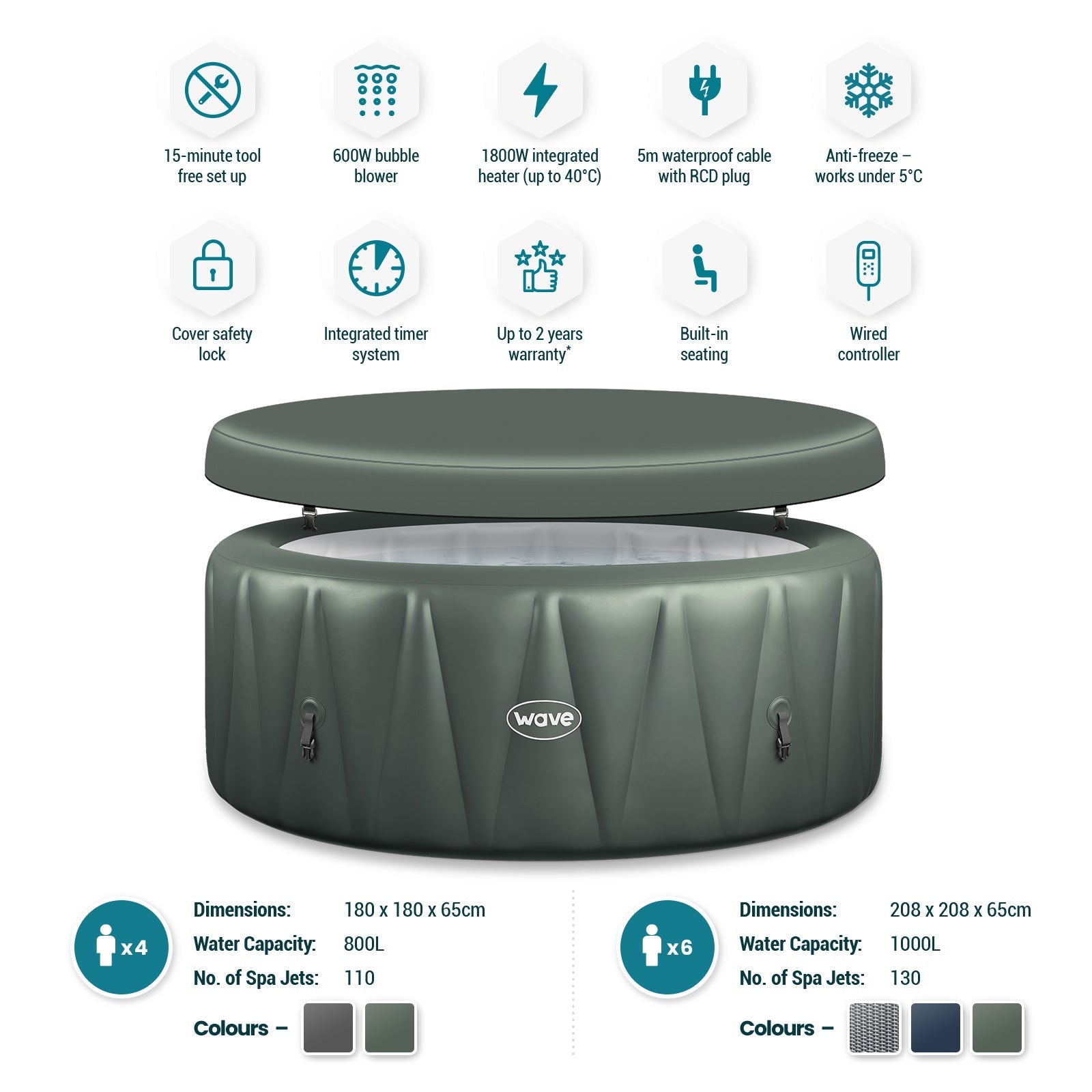 WaveSpa Atlantic Inflatable Hot Tub with Integrated Heater