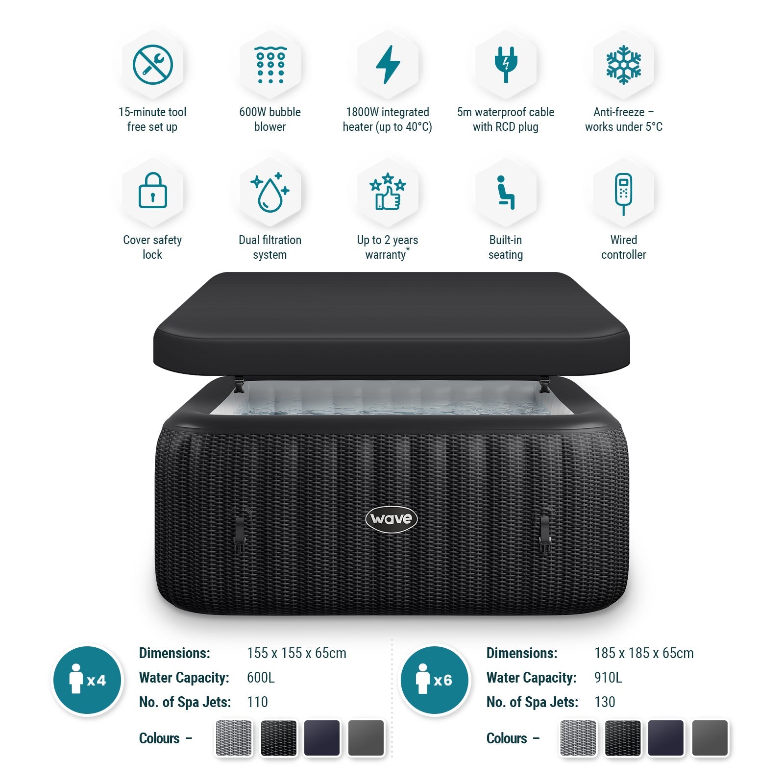WaveSpa Pacific Inflatable Hot Tub with Integrated Heater – 4–6 Person