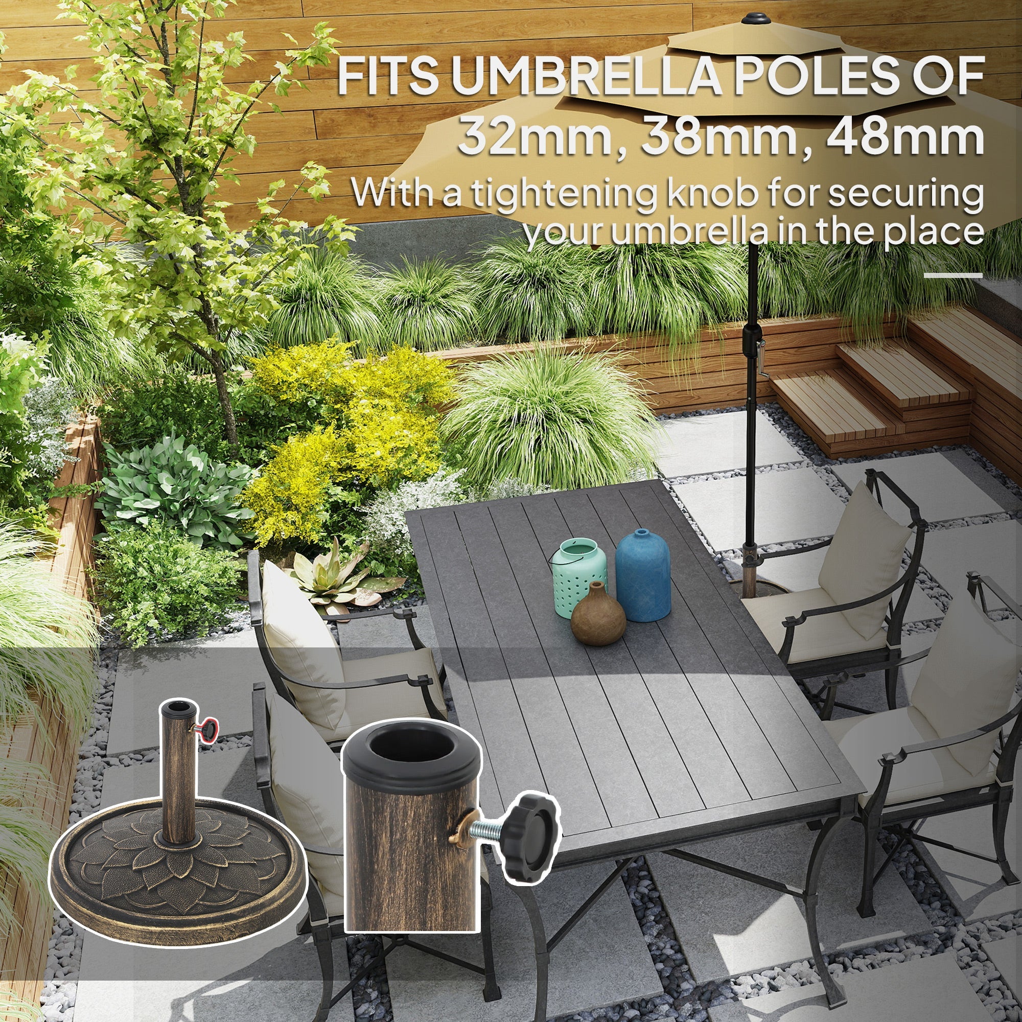 Outsunny 12kg Resin Garden Parasol Base Sun Umbrella Base, Bronze Tone