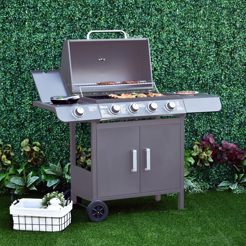 Outsunny Gas BBQ Grill 4 + 1 Stainless Steel Burner Garden Barbecue Cooker