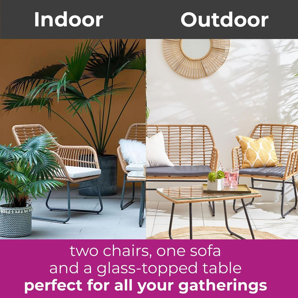 Neo Grey Bamboo Style Garden Sofa, Table & Chairs 4 Piece Set