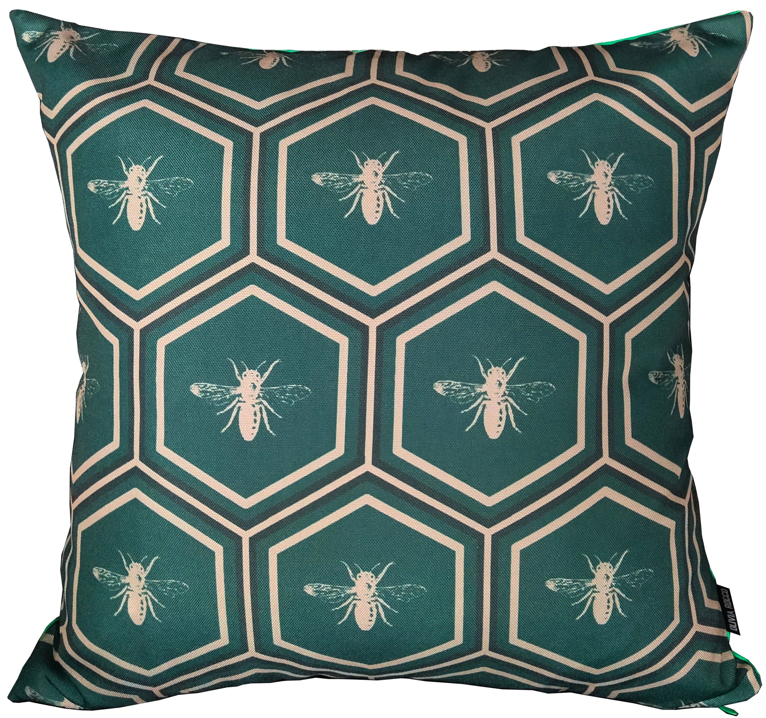 OLIVIA ROCCO Emerald Bees Waterproof Cushion Covers 43 x 43 cm Reversible Breathable Indoor Outdoor Decor For Patio Garden Sofa Bed Chair