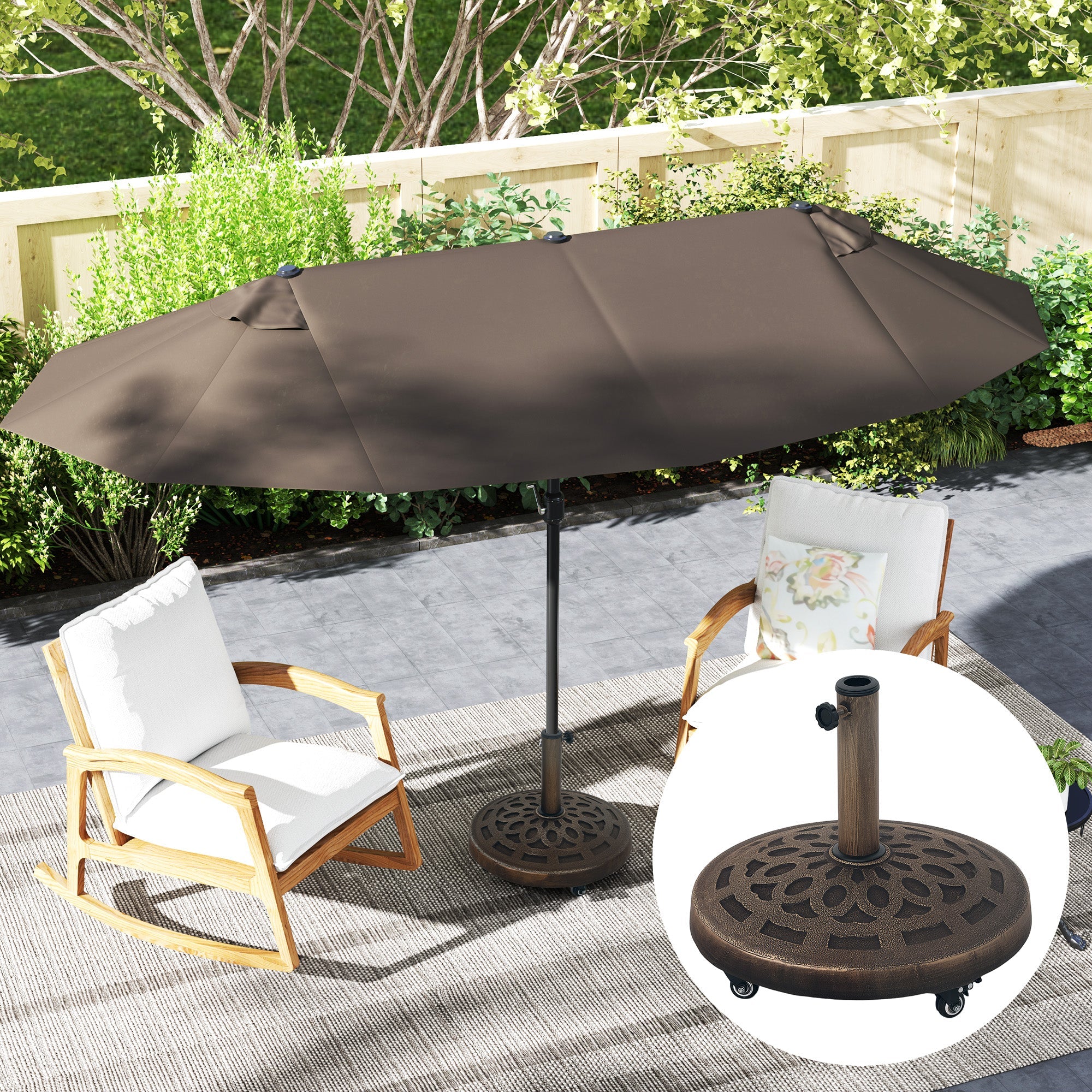 Outsunny 21kg Resin Garden Parasol Base Umbrella Stand with Wheels