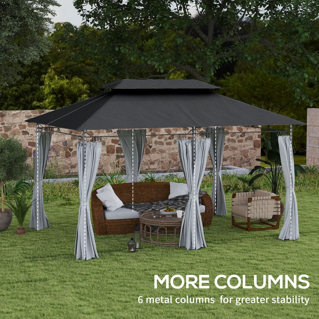 Outsunny 3 x 4m Garden Gazebo with Sides, Double Roof Metal Gazebo