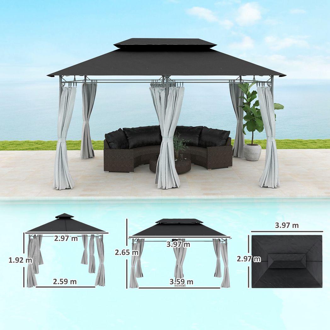 Outsunny 3 x 4m Garden Gazebo with Sides, Double Roof Metal Gazebo