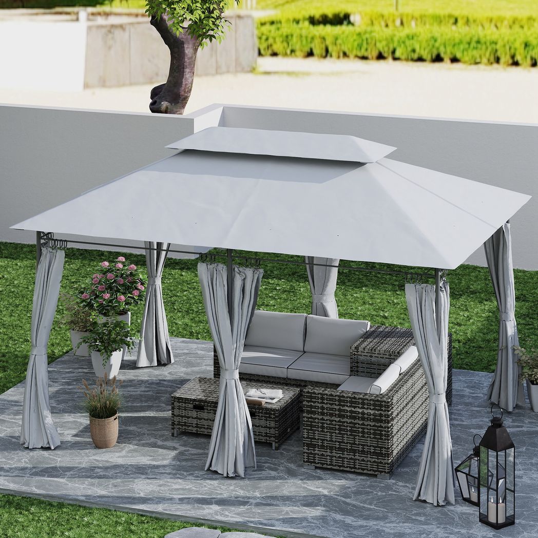 Outsunny 3 x 4m Garden Gazebo with Sides, Double Roof Metal Gazebo